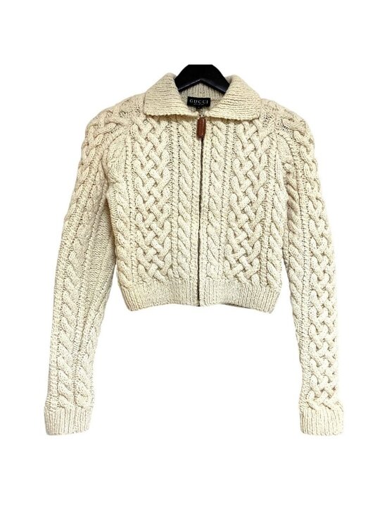 Gucci Jackets & Blazers - Gucci Era Short Length Zip Up Cable Knit Jacket S Off White